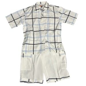 Regal Wear Men XL Stripe White 2 Piece Outfit Coord Set Thrashed Travel Summer
